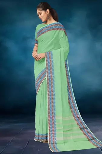 Pale/mint green chettinad cotton saree with running blouse