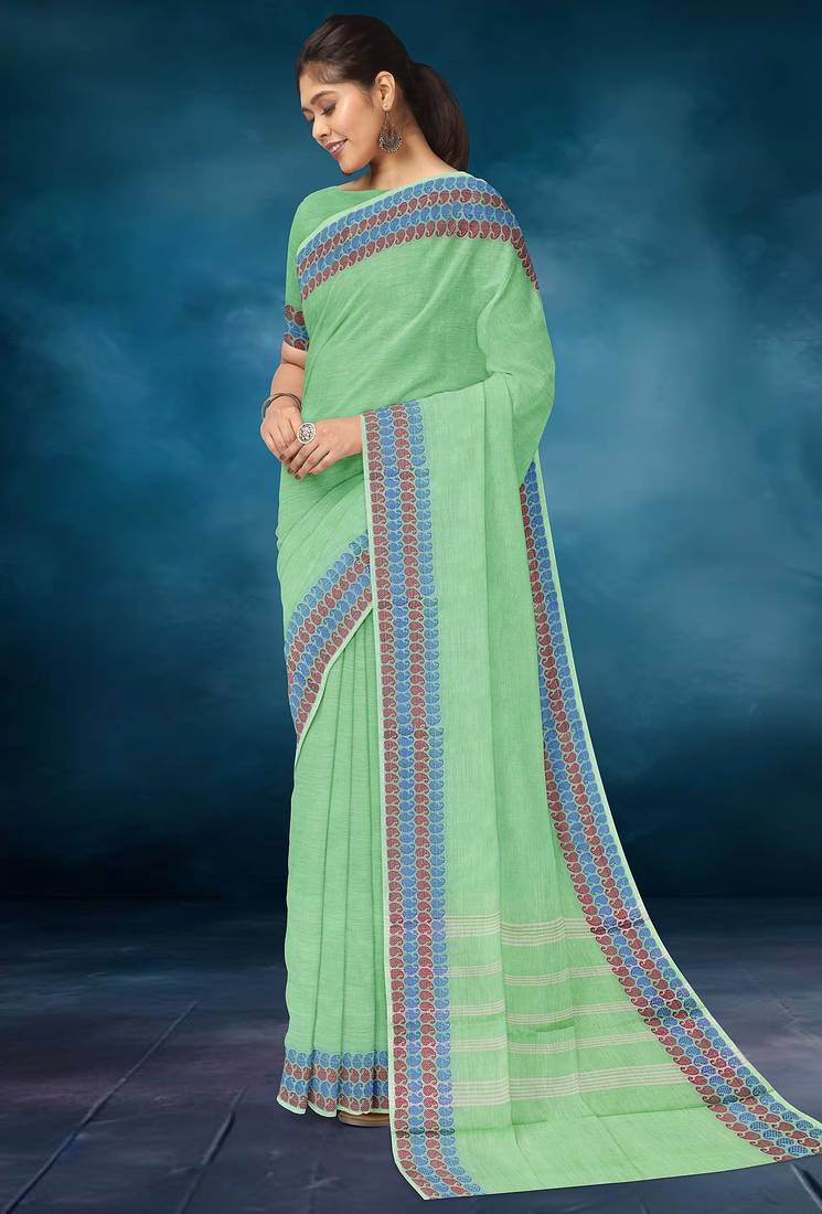 Pale/mint green chettinad cotton saree with running blouse