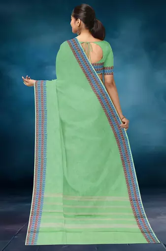 Pale/mint green chettinad cotton saree with running blouse