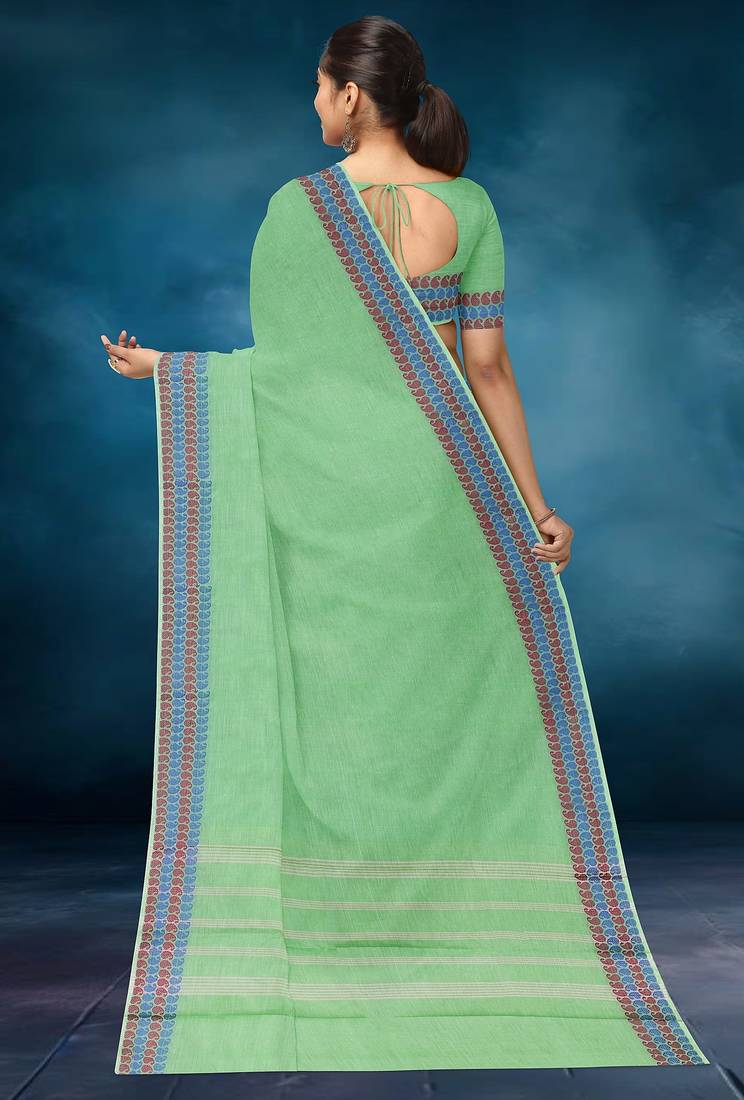 Pale/mint green chettinad cotton saree with running blouse