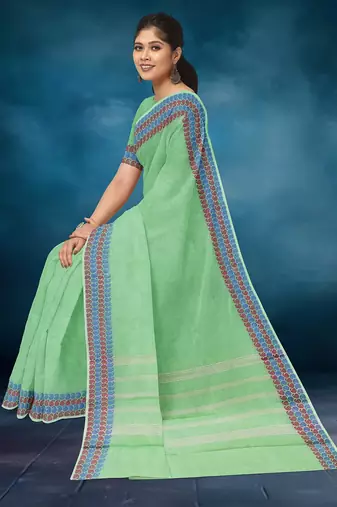 Pale/mint green chettinad cotton saree with running blouse