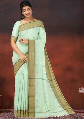 Honeydew green & sand beige kovai cotton saree with running blouse 1