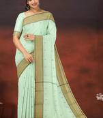 Honeydew green & sand beige kovai cotton saree with running blouse