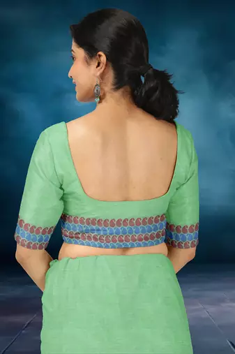 Pale/mint green chettinad cotton saree with running blouse