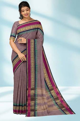 Dusty mauve & magenta pink chettinad cotton saree with running blouse