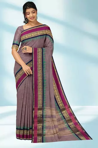 Dusty mauve & magenta pink chettinad cotton saree with running blouse