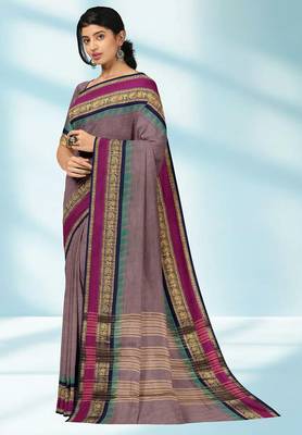 Dusty mauve & magenta pink chettinad cotton saree with running blouse 2