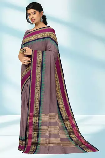 Dusty mauve & magenta pink chettinad cotton saree with running blouse