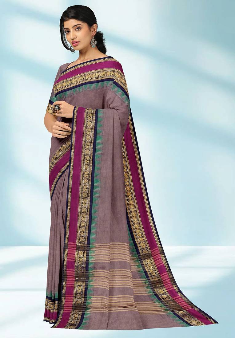 Dusty mauve & magenta pink chettinad cotton saree with running blouse