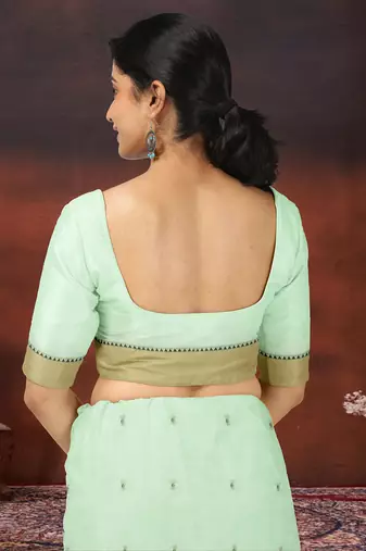 Honeydew green & sand beige kovai cotton saree with running blouse