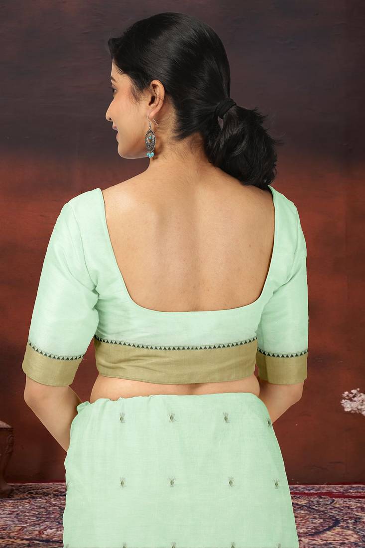 Honeydew green & sand beige kovai cotton saree with running blouse