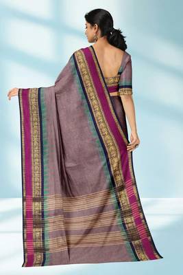 Dusty mauve & magenta pink chettinad cotton saree with running blouse 3