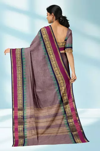 Dusty mauve & magenta pink chettinad cotton saree with running blouse