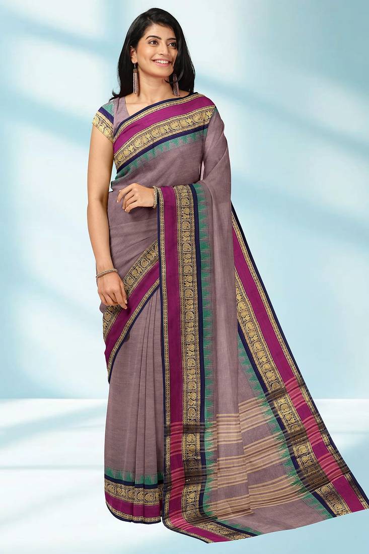 Dusty mauve & magenta pink chettinad cotton saree with running blouse