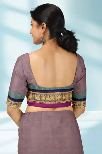 Dusty mauve & magenta pink chettinad cotton saree with running blouse
