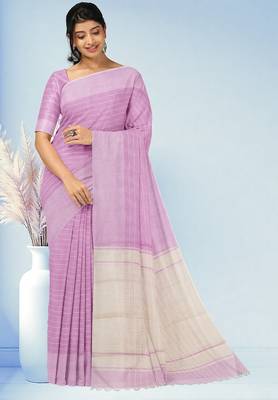 Blush pink & ivory white kovai cotton saree with running blouse 1