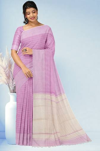 Blush pink & ivory white kovai cotton saree with running blouse