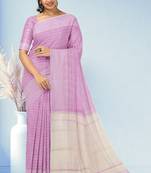 Blush pink & ivory white kovai cotton saree with running blouse