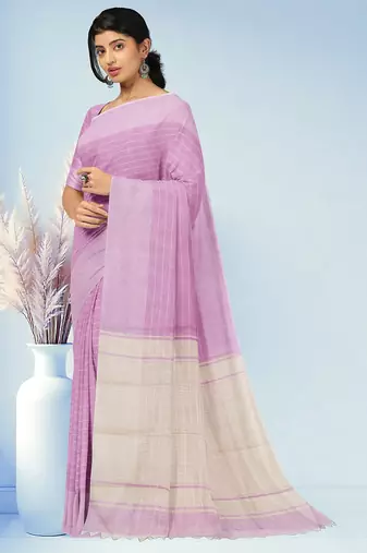 Blush pink & ivory white kovai cotton saree with running blouse