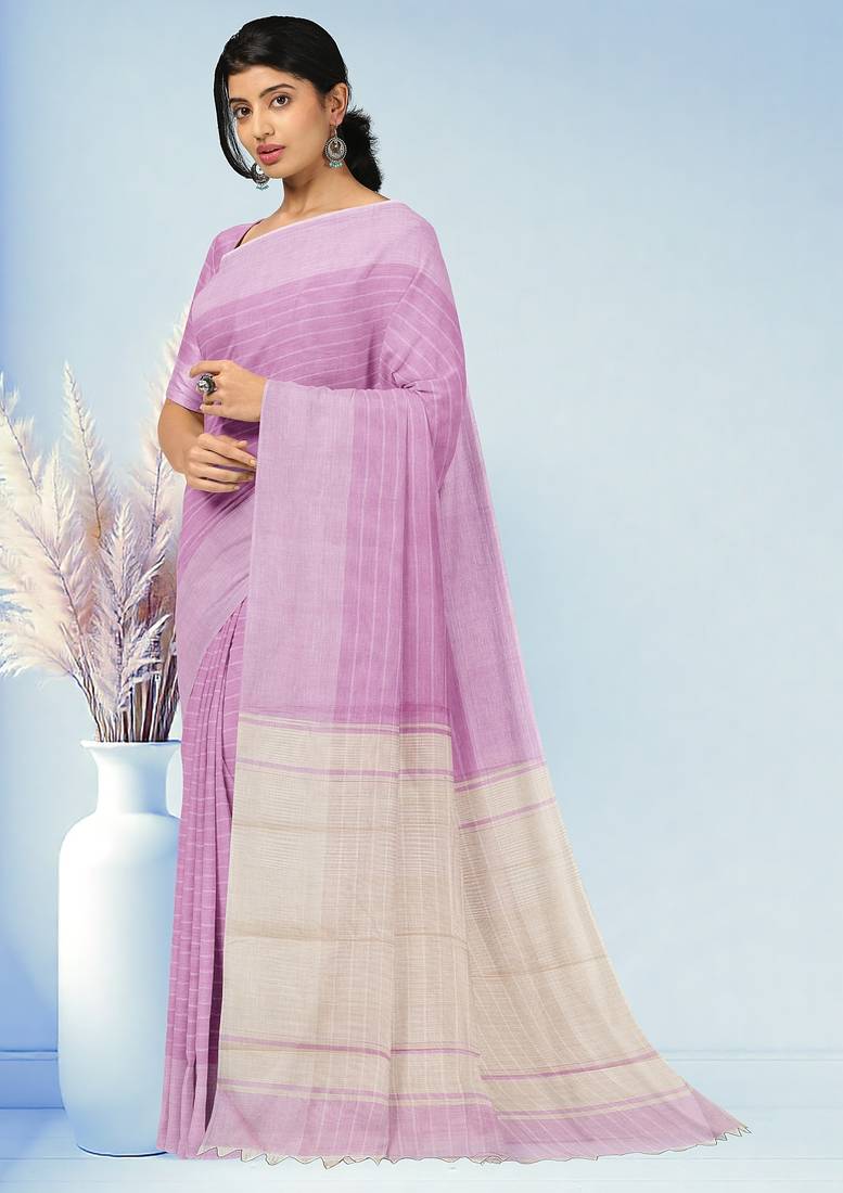 Blush pink & ivory white kovai cotton saree with running blouse