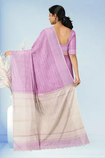 Blush pink & ivory white kovai cotton saree with running blouse