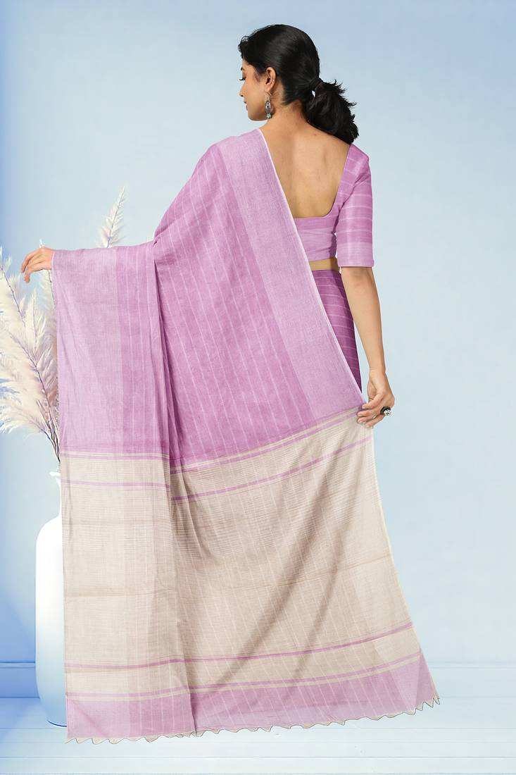 Blush pink & ivory white kovai cotton saree with running blouse