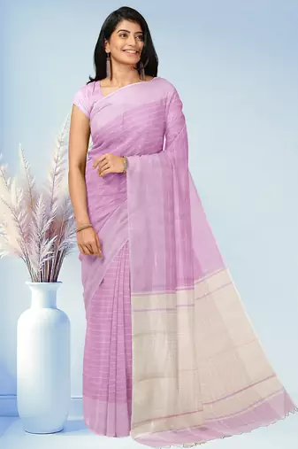 Blush pink & ivory white kovai cotton saree with running blouse