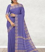 Lavender blue & antique gold chettinad cotton saree with running blouse