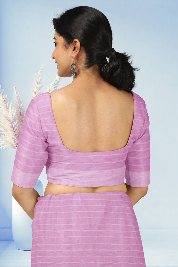 Blush pink & ivory white kovai cotton saree with running blouse