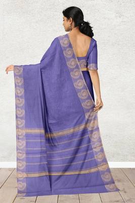 Lavender blue & antique gold chettinad cotton saree with running blouse 3