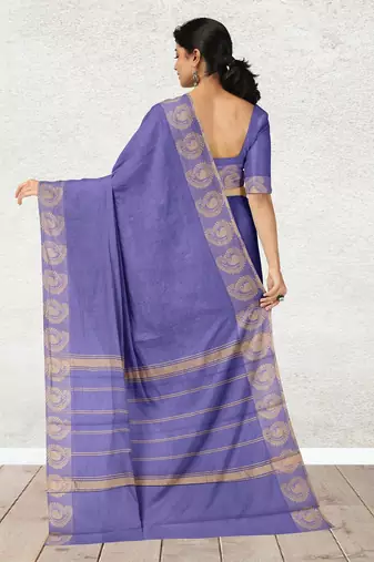 Lavender blue & antique gold chettinad cotton saree with running blouse