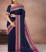 Oxford blue & magenta pink chettinad cotton saree with running blouse