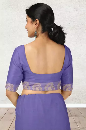 Lavender blue & antique gold chettinad cotton saree with running blouse