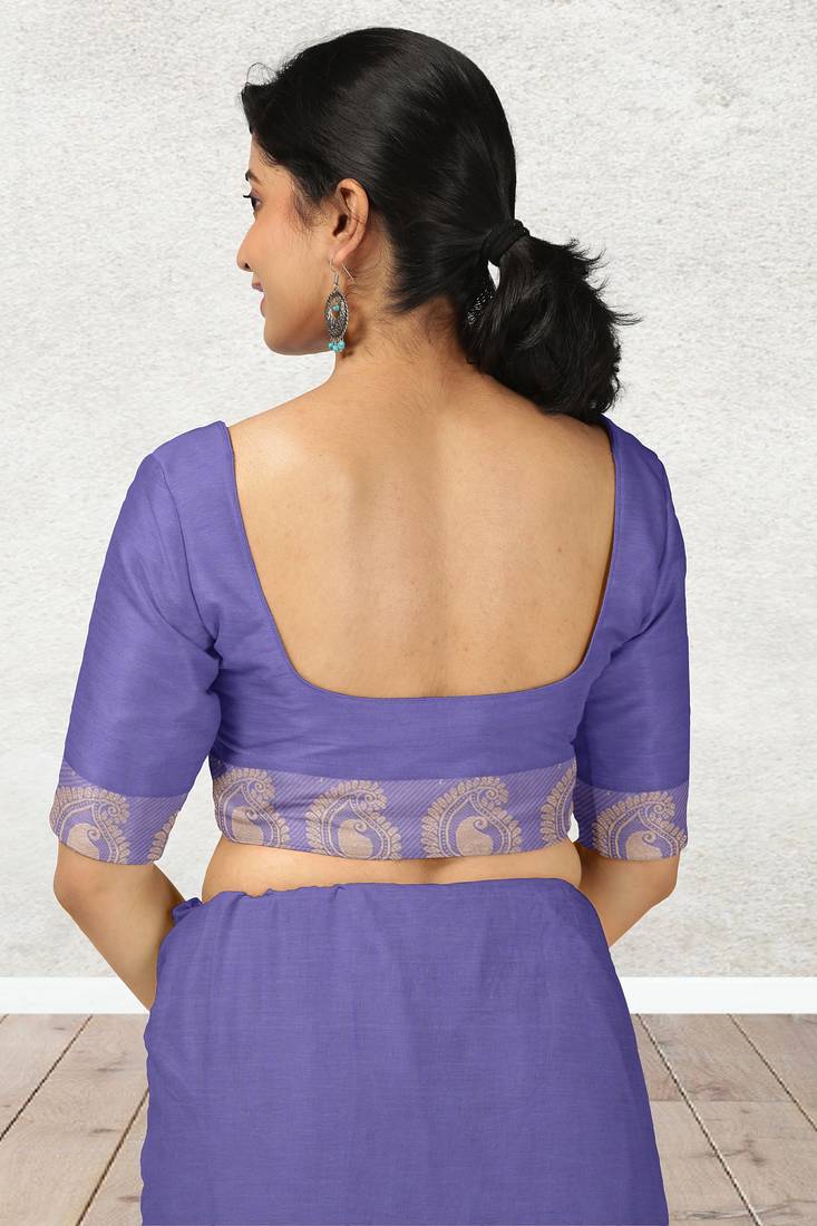 Lavender blue & antique gold chettinad cotton saree with running blouse