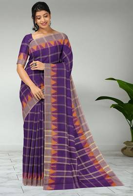 Royal violet & ash taupe chettinad cotton saree with running blouse 1