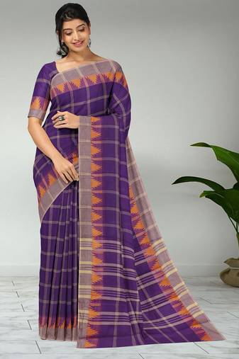 Royal violet & ash taupe chettinad cotton saree with running blouse