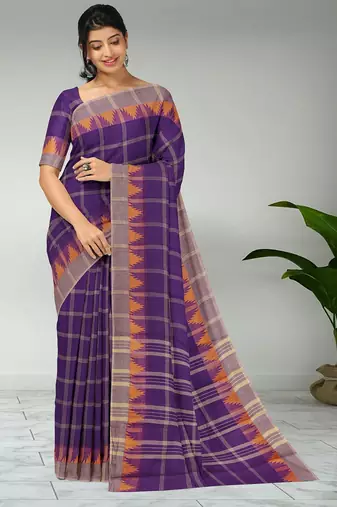 Royal violet & ash taupe chettinad cotton saree with running blouse
