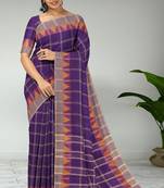 Royal violet & ash taupe chettinad cotton saree with running blouse