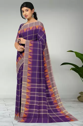 Royal violet & ash taupe chettinad cotton saree with running blouse