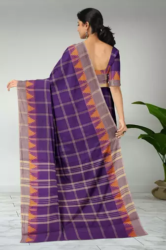 Royal violet & ash taupe chettinad cotton saree with running blouse