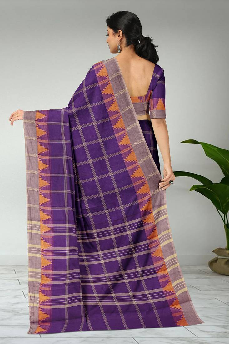Royal violet & ash taupe chettinad cotton saree with running blouse