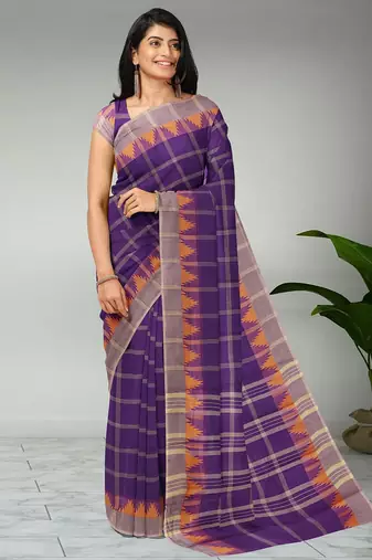 Royal violet & ash taupe chettinad cotton saree with running blouse