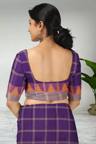 Royal violet & ash taupe chettinad cotton saree with running blouse