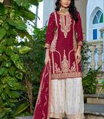 Red embroidered chinon silk palazzo siut