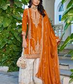 Orange embroidered chinon silk palazzo suit
