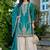 Turquoise embroidered chinon silk palazzo suit