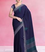 Midnight navy blue & steel grey kovai cotton saree with running blouse