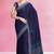 Midnight navy blue & steel grey kovai cotton saree with running blouse