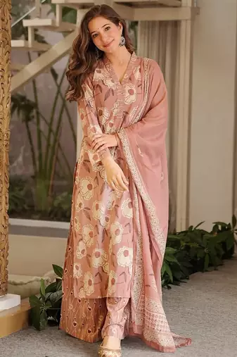 Light-peach printed cotton salwar suit