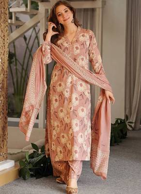 Light-peach printed cotton salwar suit 2